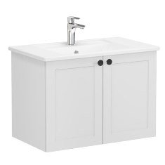 Vitra Root Classic 68709 Lavabo Dolabı, Kapaklı, 80 Cm, Mat Açık Gri, Köşeli Lavabolu